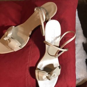 Never worn: Ankle strap pearl cream bow top shoe